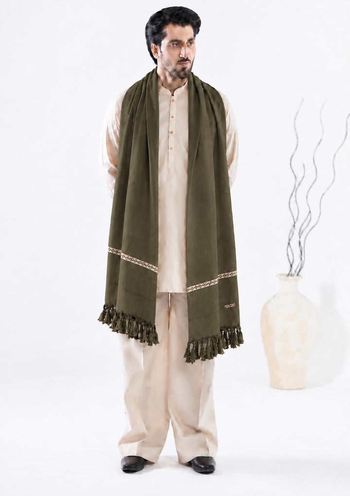 Almirah- Men's Wool Shawl- Dark Olive