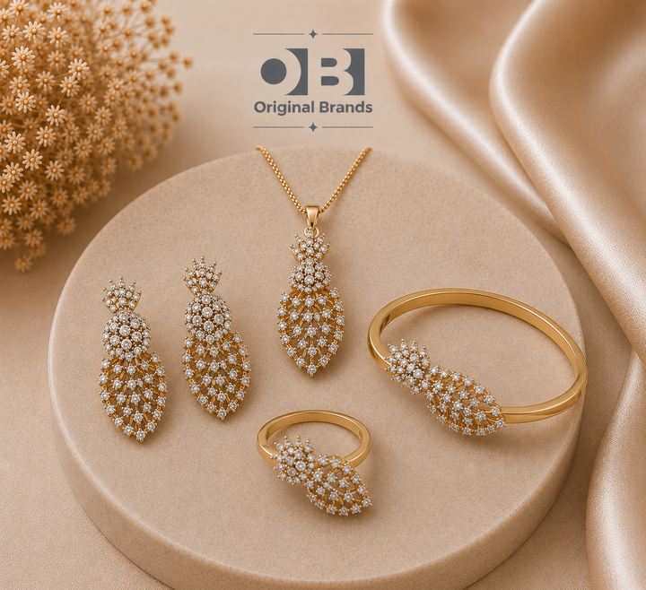 Premium Zircon Statement- Elegant jewelry set (4pcs) Gold Plated with Zircon Stones
