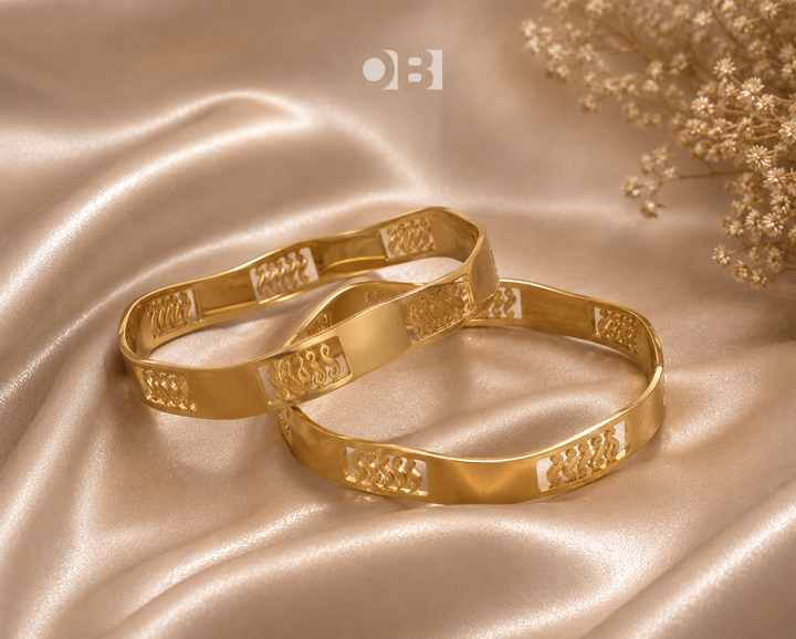 Curved Gold Cutwork Bangles – Elegant Designer Bracelet Pair