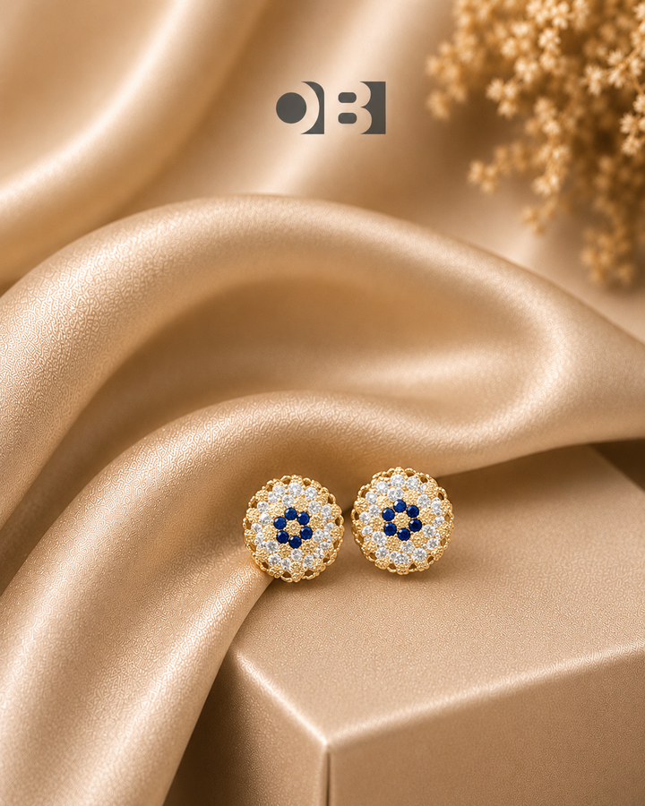 Celestial  Stud Earrings – Gold & Blue Crystal Round Studs