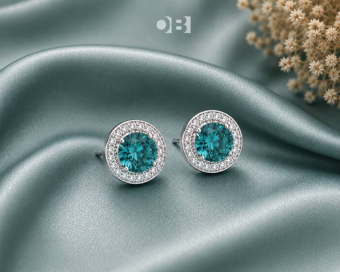 Halo Cubic Zirconia Stud Earrings – Silver Round Crystal Earrings for Women