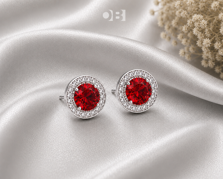 Halo Cubic Zirconia Stud Earrings – Silver Round Crystal Earrings for Women