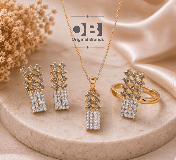 Celeste Crystal Drop- Earrings, Ring and pendant- Gold Plated with Zircon