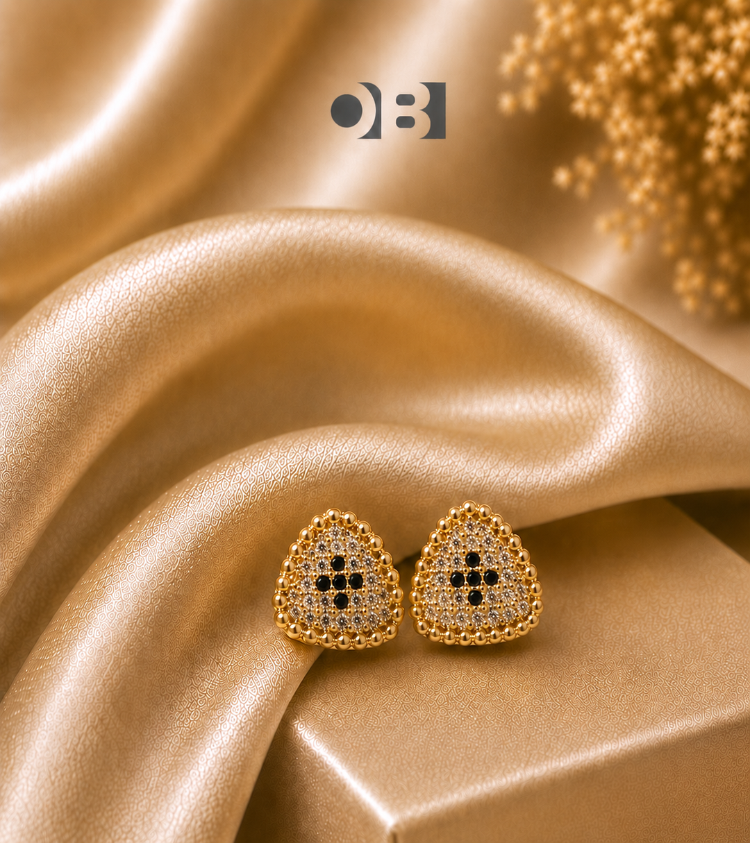 Aurora Clover Triangle Stud Earrings – Gold Plated CZ Earrings (Available in  Gold, Dark Pink, Black, Blue & Green)
