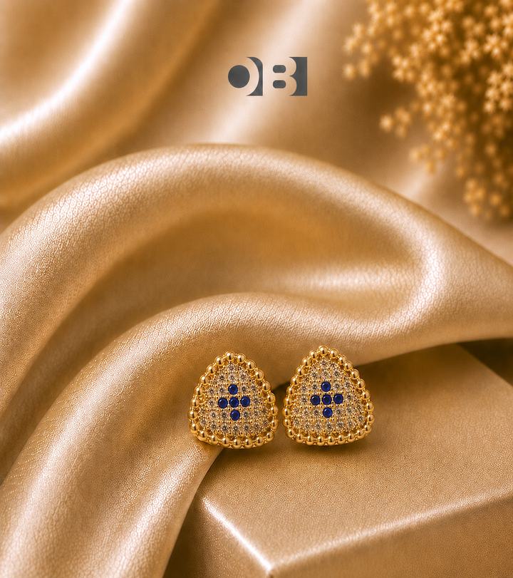 Aurora Clover Triangle Stud Earrings – Gold Plated CZ Earrings (Available in  Gold, Dark Pink, Black, Blue & Green)