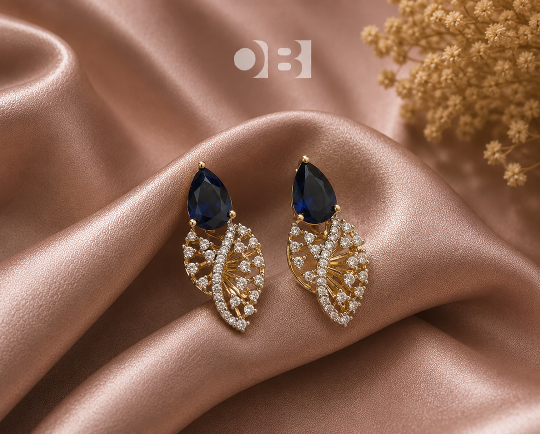 Sapphire Leaf Drop- Elegant jewelry set (4pcs) Gold Plated with Zircon Stones