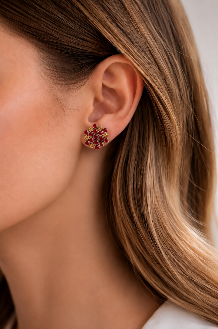 Crimson Bloom Stud Earrings