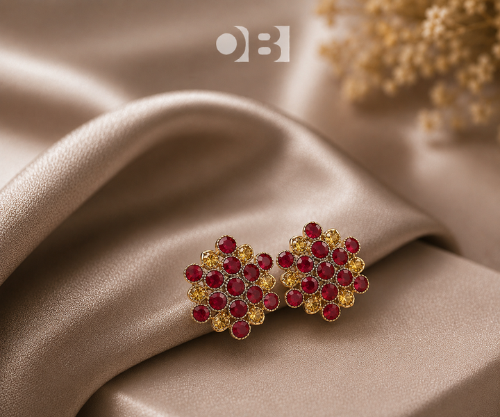 Crimson Bloom Stud Earrings