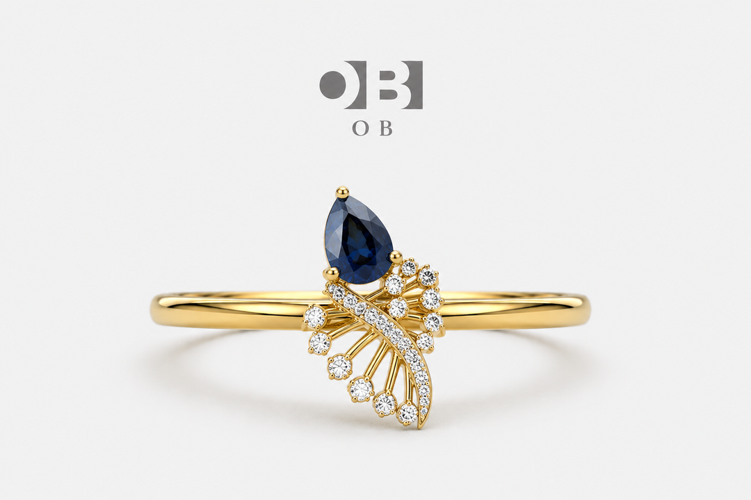 Sapphire Leaf Drop- Elegant jewelry set (4pcs) Gold Plated with Zircon Stones