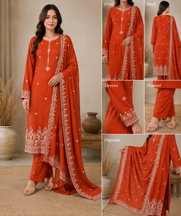 Image- Winter Cotton Unstitched Embroidery 3 piece