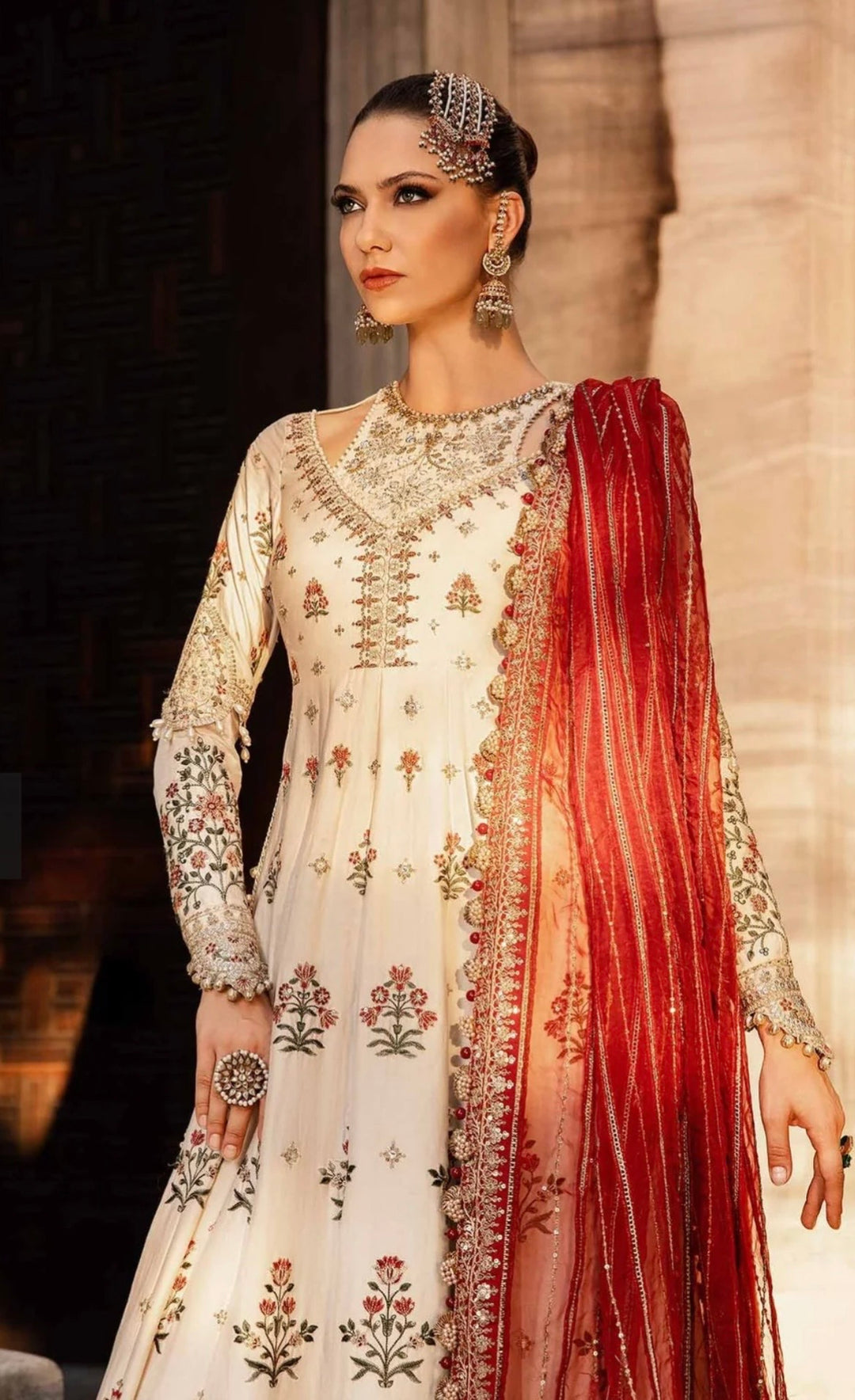 Maria-b|Unstitched embroidered cotton satin suit