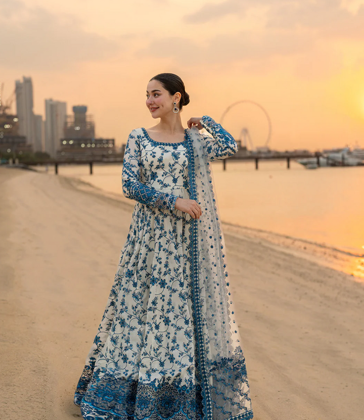 Faiza Saqlain Blue Frock Premium Pure Lawn Embroidery 2026