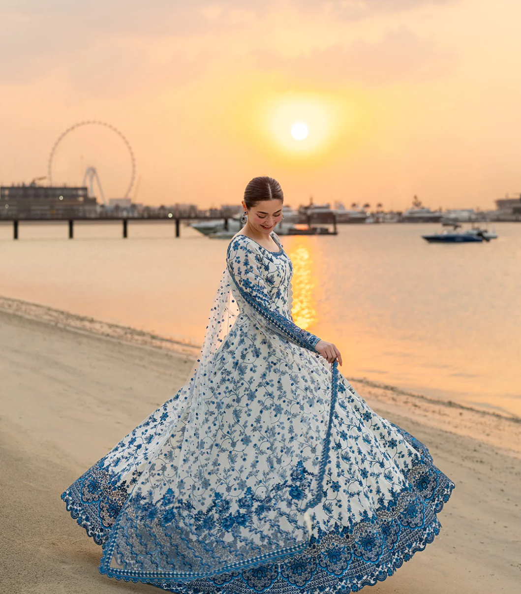 Faiza Saqlain Blue Frock Premium Pure Lawn Embroidery 2026