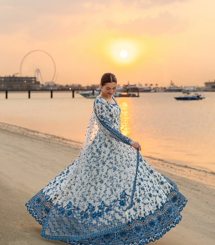 Faiza Saqlain Blue Frock Premium Pure Lawn Embroidery 2026