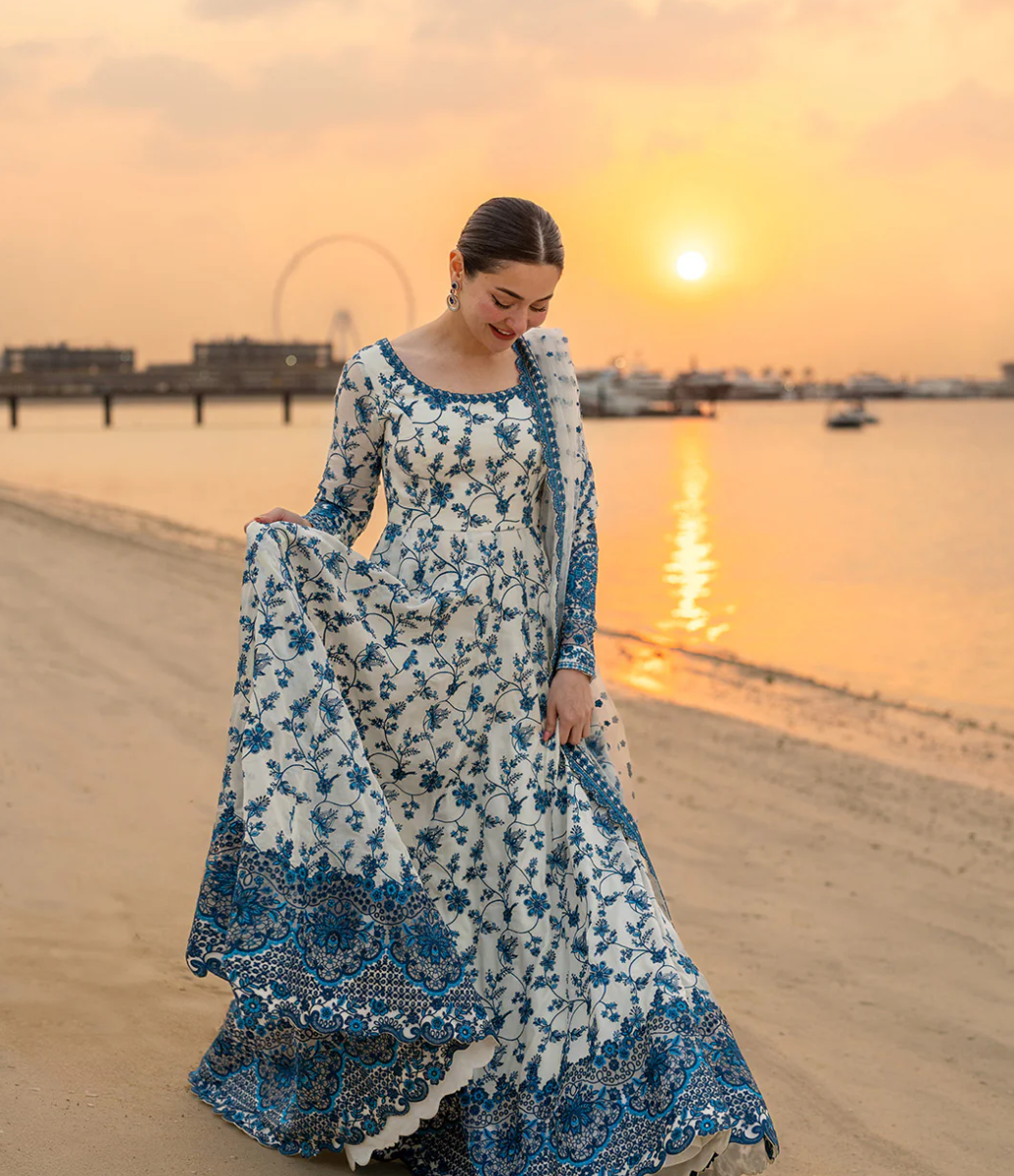 Faiza Saqlain Blue Frock Premium Pure Lawn Embroidery 2026