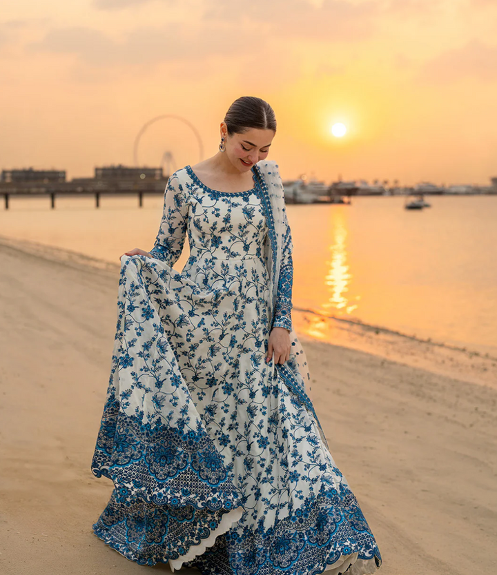 Faiza Saqlain Blue Frock Premium Pure Lawn Embroidery 2026