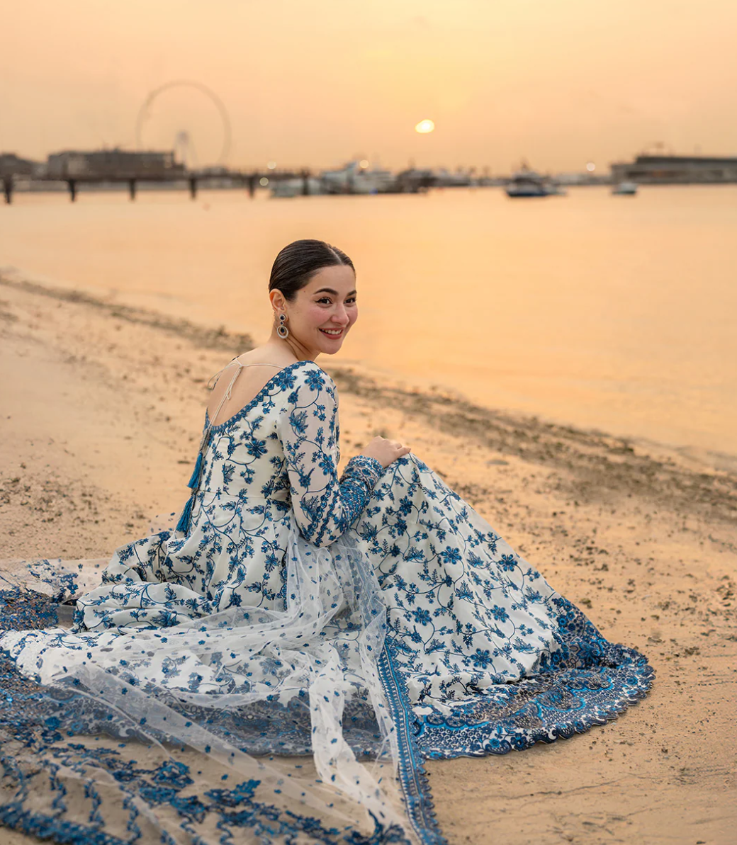 Faiza Saqlain Blue Frock Premium Pure Lawn Embroidery 2026