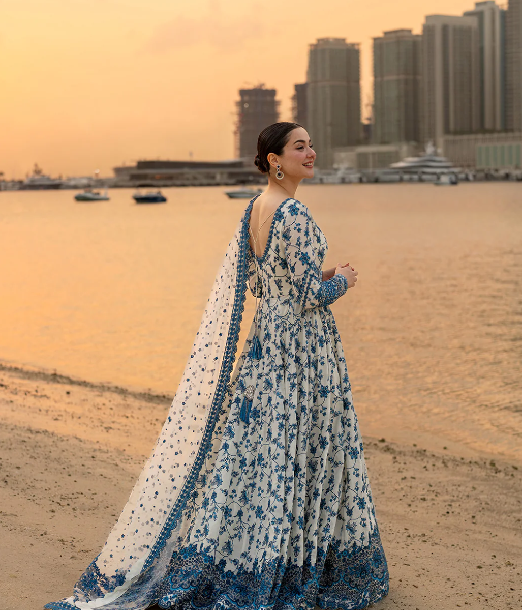 Faiza Saqlain Blue Frock Premium Pure Lawn Embroidery 2026