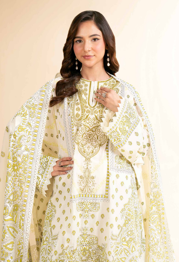 3 Piece - Nishat Linen Flatbed Paste Embroidered Suit