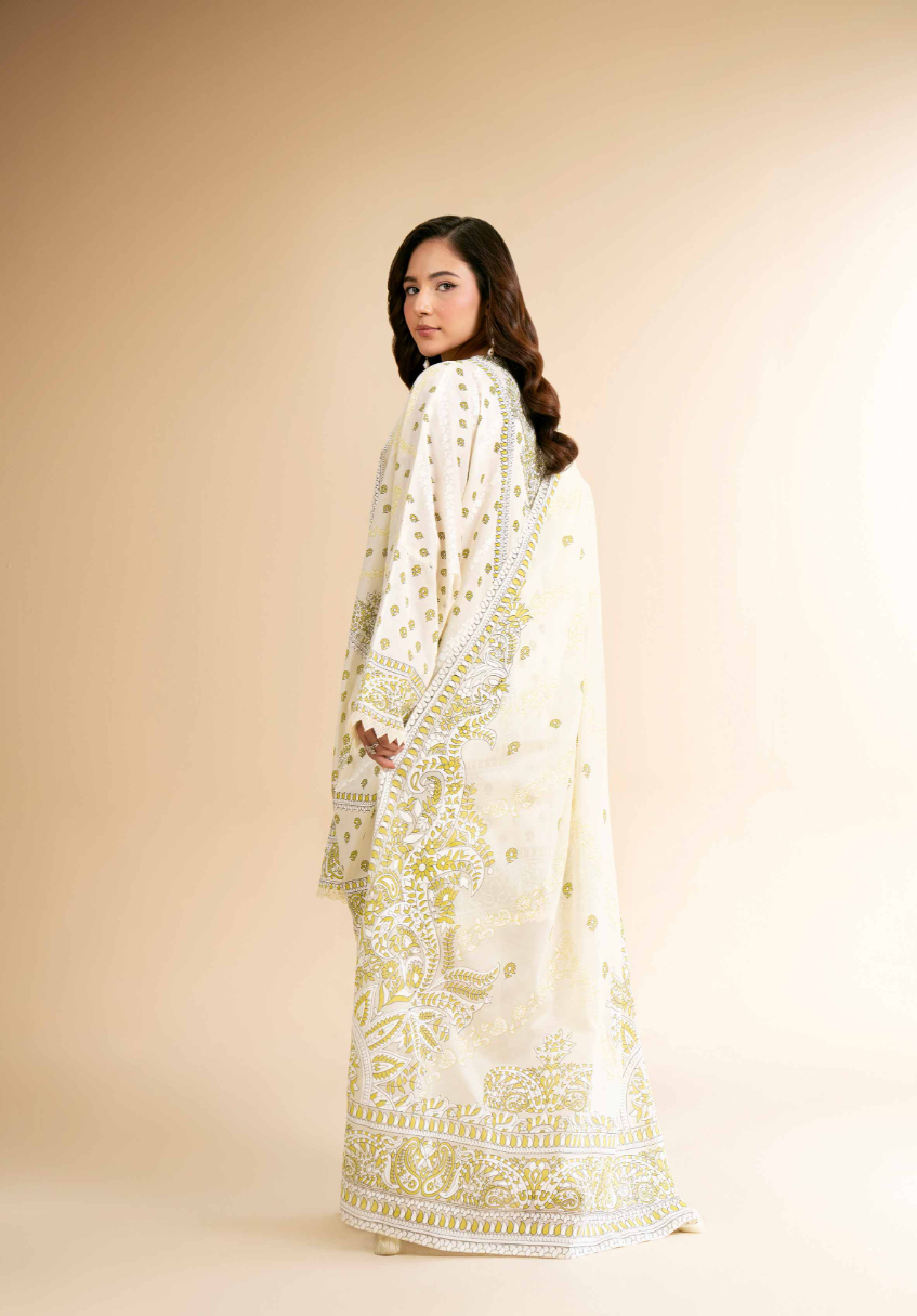 3 Piece - Nishat Linen Flatbed Paste Embroidered Suit