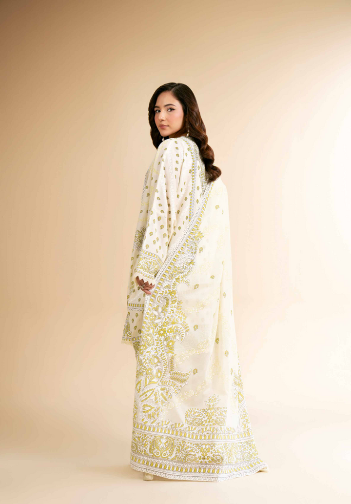 3 Piece - Nishat Linen Flatbed Paste Embroidered Suit