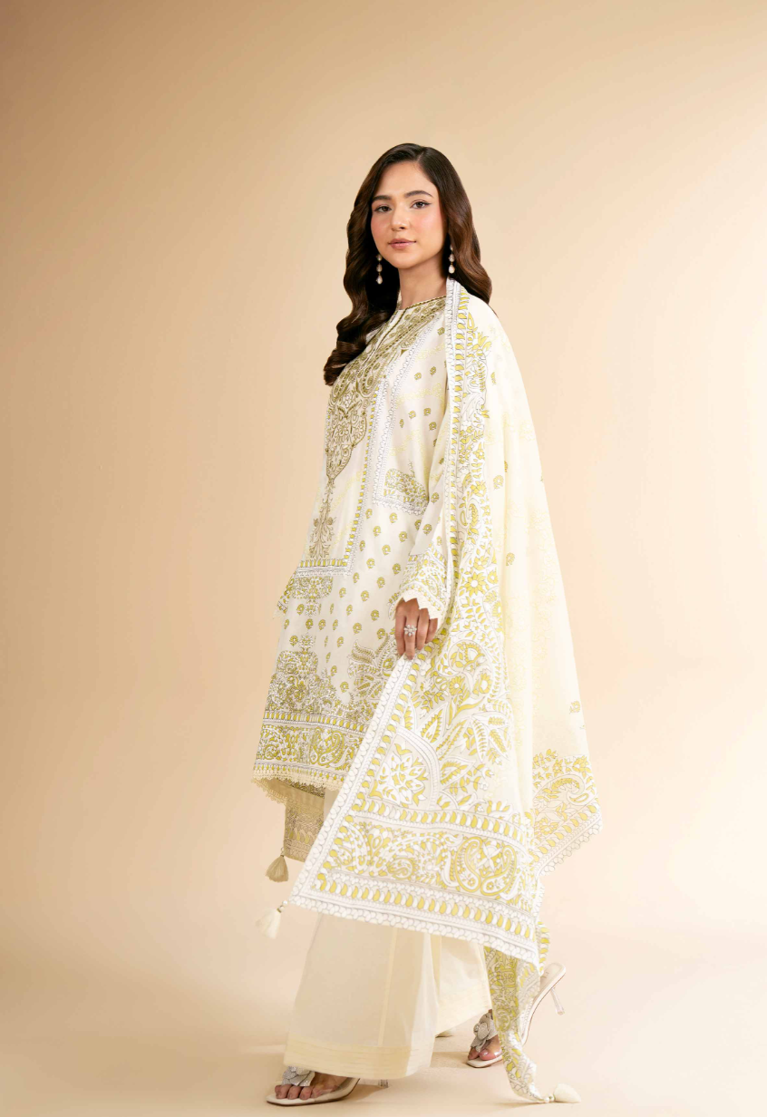 3 Piece - Nishat Linen Flatbed Paste Embroidered Suit