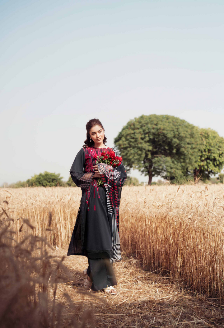 3 Piece -Nishat Linen Dyed Printed Embroidered Suit - 42502026