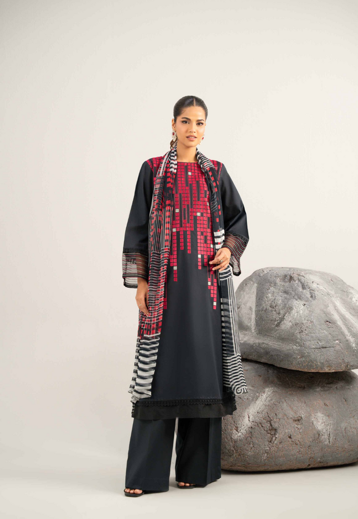 3 Piece -Nishat Linen Dyed Printed Embroidered Suit - 42502026