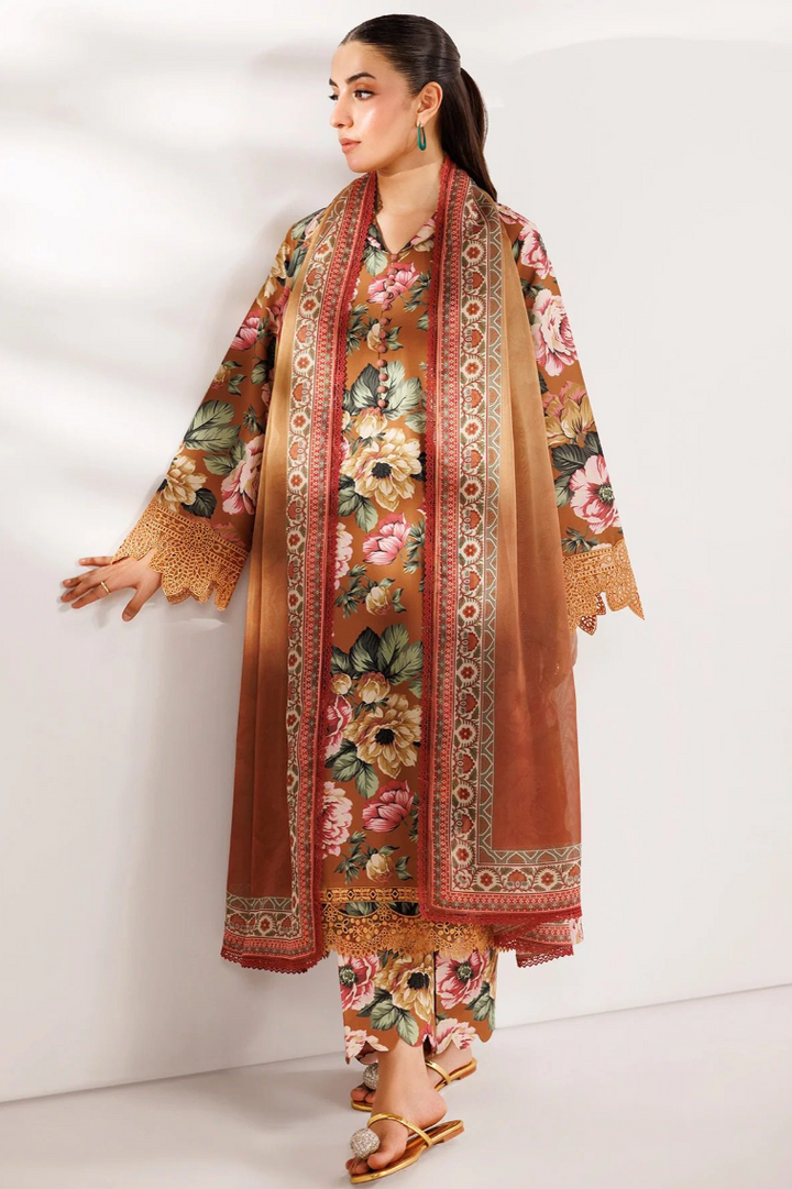 Farasha Summer Printed Essentials’26 Embroidered Lawn Unstitched 3Pc Suit -Dusk Bloom