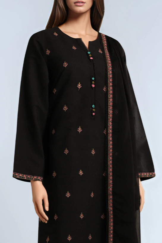 SAYA- Unstitched Embroidered Self Jacquard 3 Piece With Chiffon Dupatta
