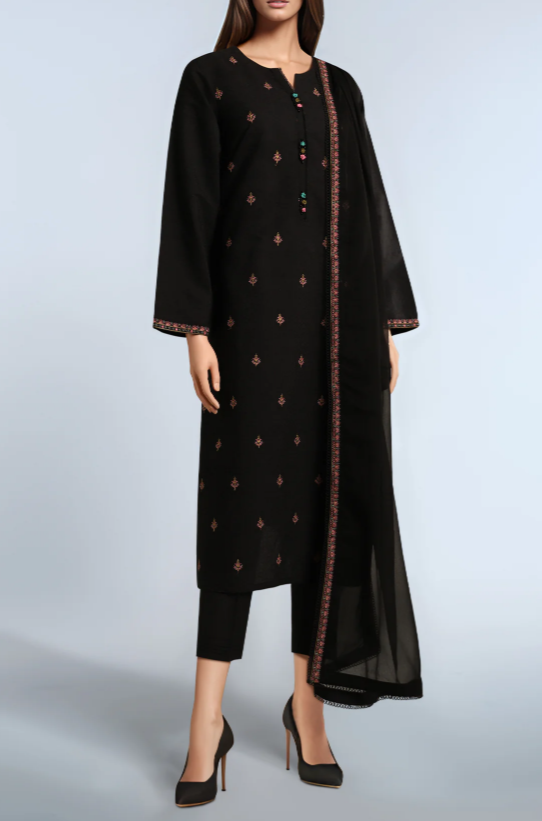 SAYA- Unstitched Embroidered Self Jacquard 3 Piece With Chiffon Dupatta