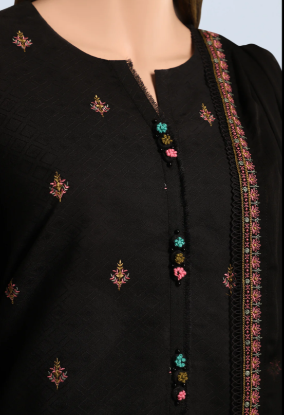 SAYA- Unstitched Embroidered Self Jacquard 3 Piece With Chiffon Dupatta