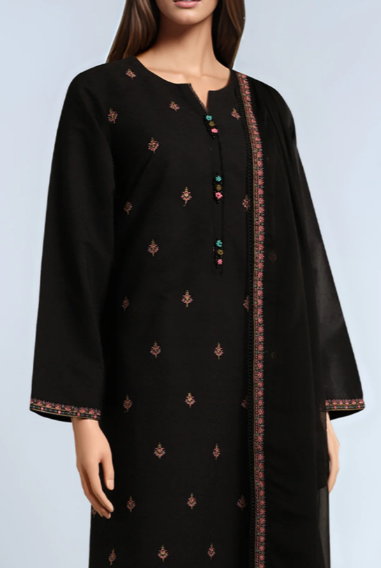 SAYA- Unstitched Embroidered Self Jacquard 3 Piece With Chiffon Dupatta