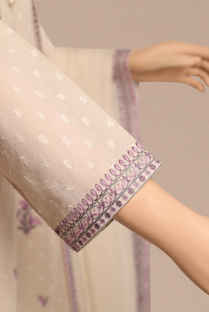 SAYA- Unstitched Embroidered Self Jacquard 3 Piece With Chiffon Dupatta