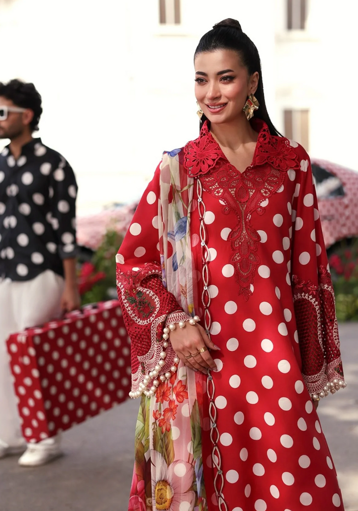 MARIA B M PRINT Vol-02 Polka Dot Red Lawn Collection 2026 | 3PC Embroidered Suit