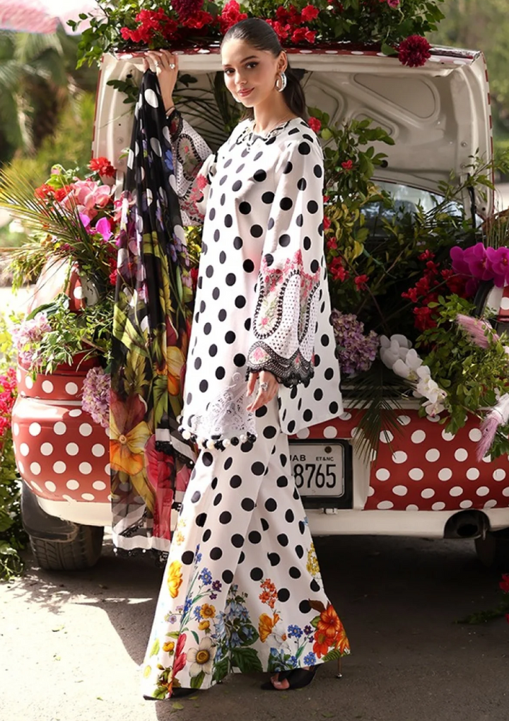 MARIA B M PRINT Vol-02 Polka Dot White Lawn Collection 2026 | 3PC Embroidered Suit