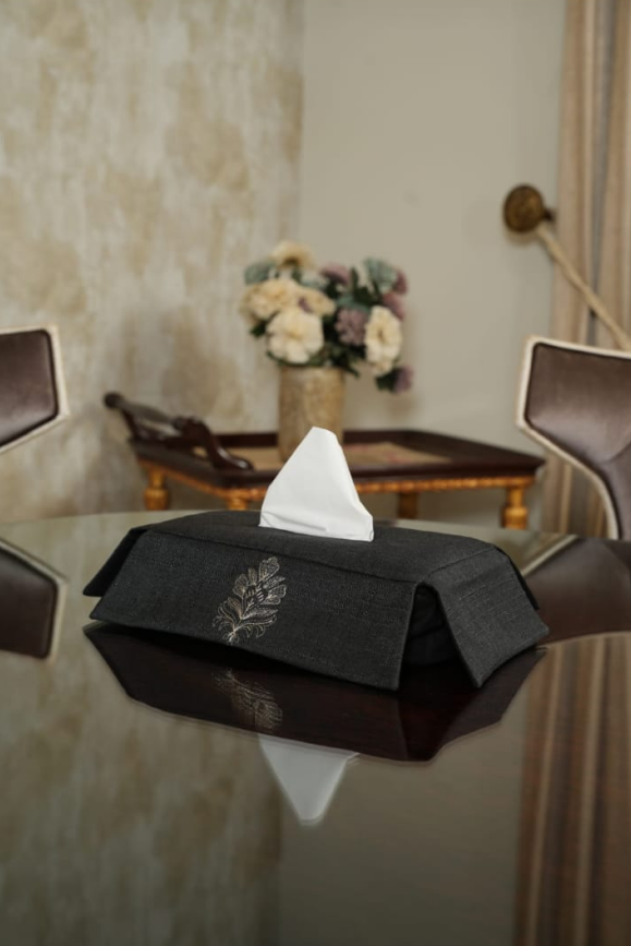 Embroidered Velvet Home Decor Set – Tissue Box, Table Runner & Table Mat