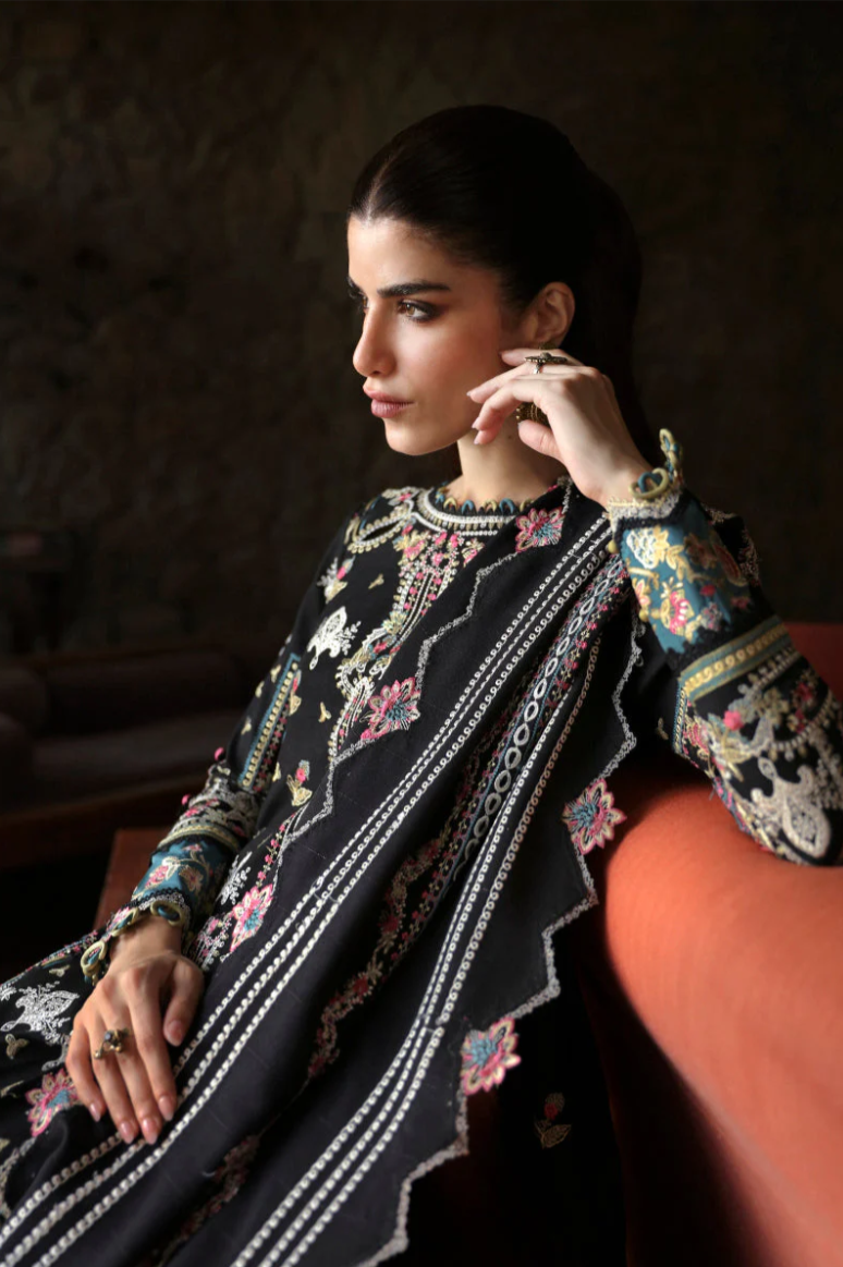 Qalamkar Qlinekari Embroidered Linen Unstitched 3Pc Suit
