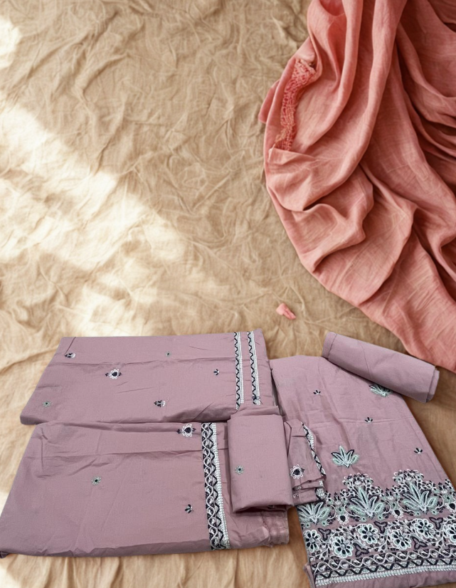 Image- Winter Cotton Unstitched Embroidery 3 piece