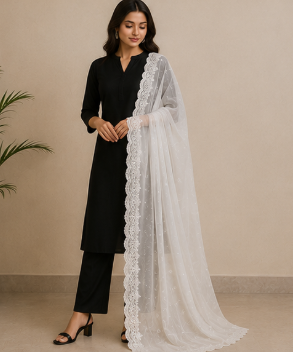 Kayseria- White Embroidered Shawl