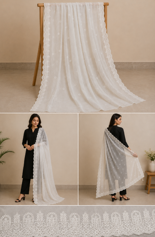 Kayseria- White Embroidered Shawl