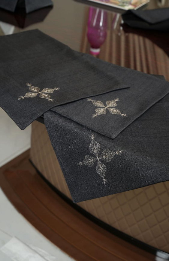Embroidered Velvet Home Decor Set – Tissue Box, Table Runner & Table Mat