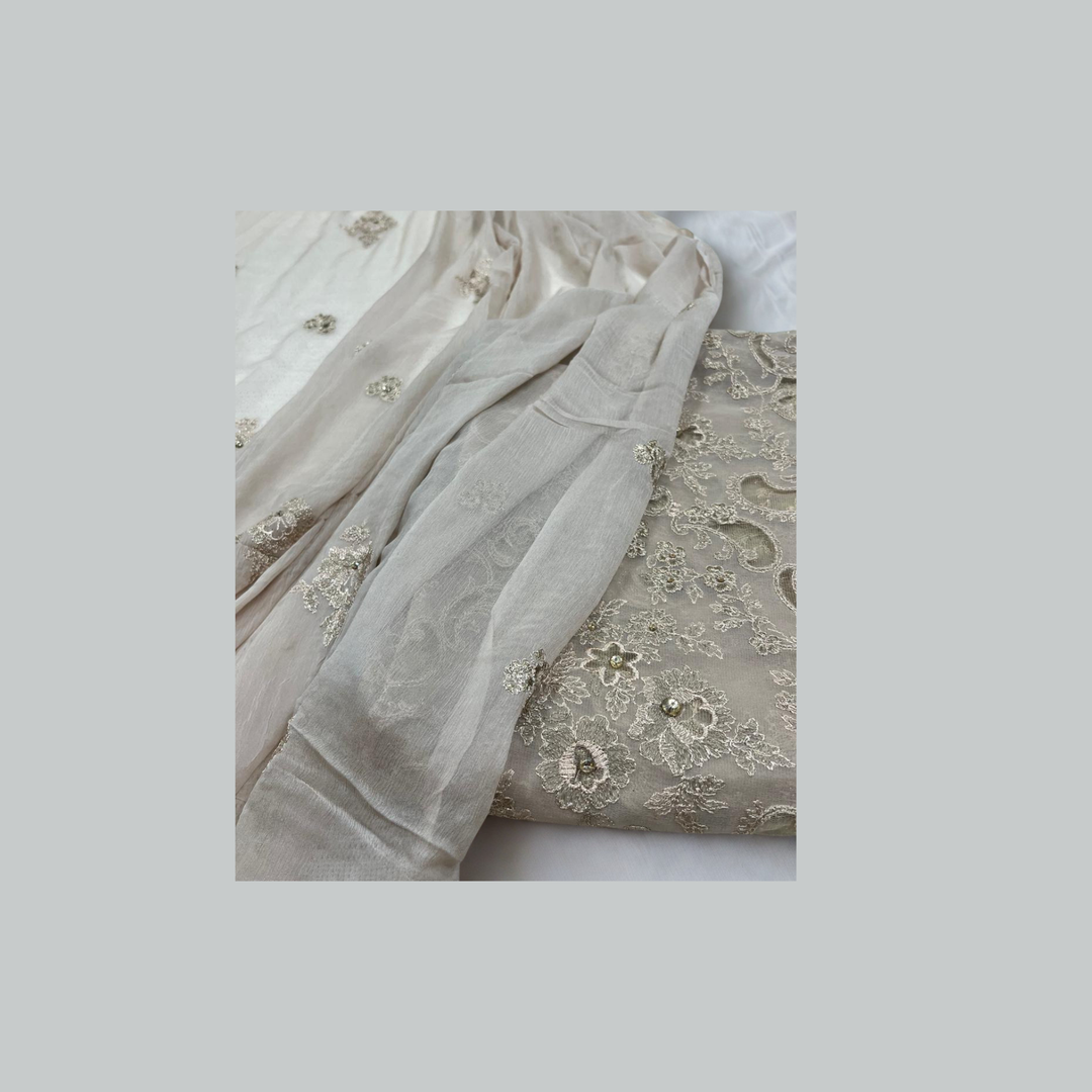Unstitched 2 piece Lazerkari with Chiffon