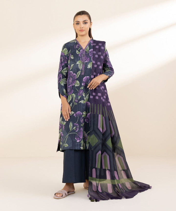 Sapphire- 3 Piece - PrintedRice Karandi Suit