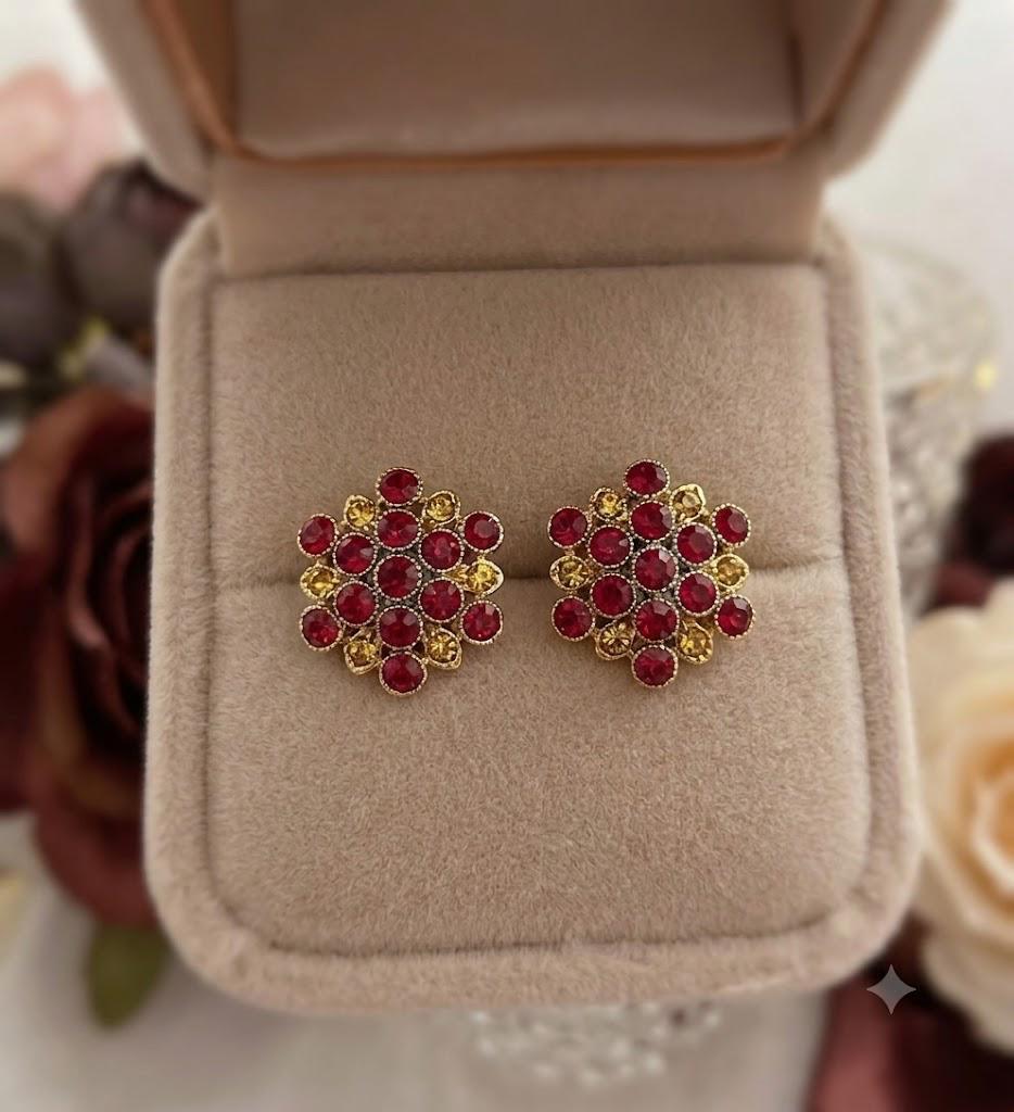 Crimson Bloom Stud Earrings