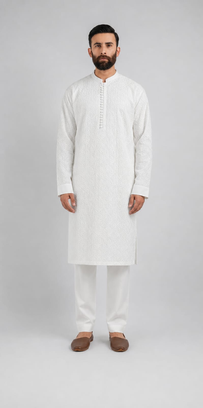 Bareeze Man- EMBROIDERED-KURTA-WHITE