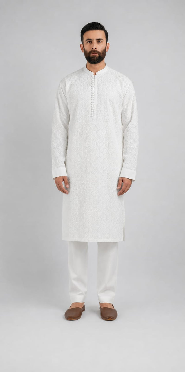 Bareeze Man- EMBROIDERED-KURTA-WHITE
