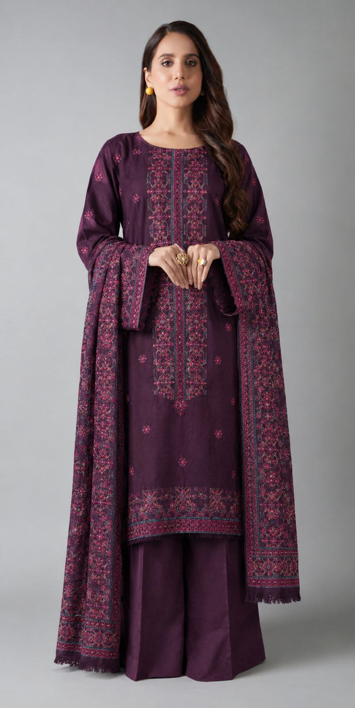 Bareeze Karandi 3pcs with Embroidered Shawl