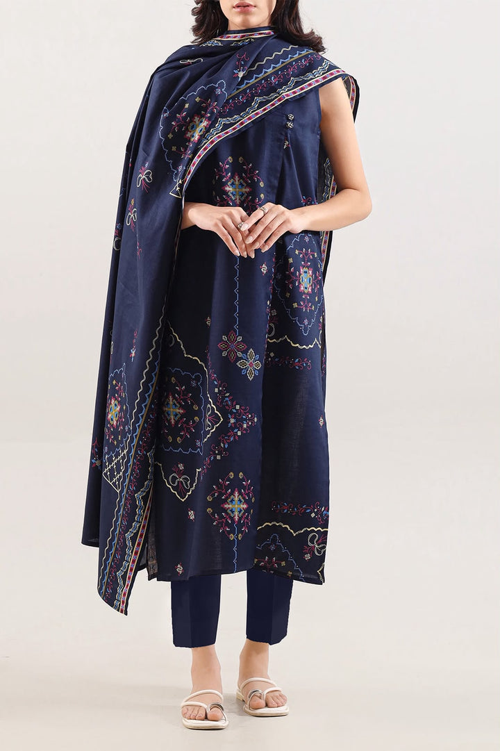 SAYA- Unstitched Printed Embroidered Cambric 3 Piece with Chiffon Dupatta