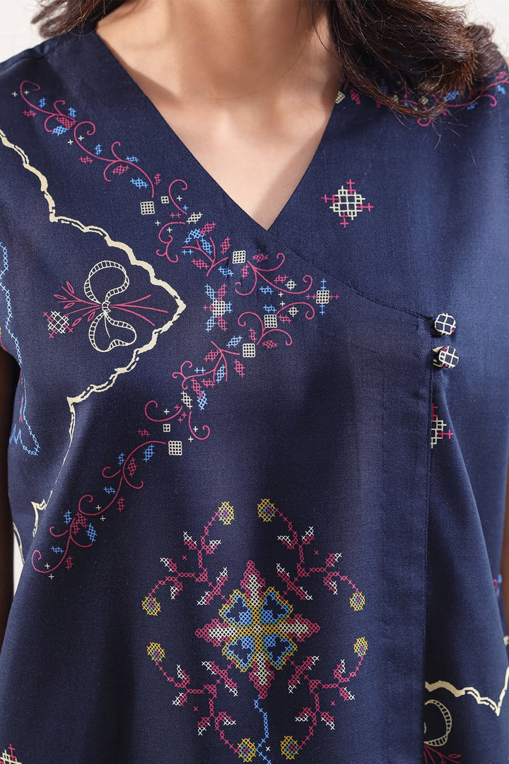 SAYA- Unstitched Printed Embroidered Cambric 3 Piece with Chiffon Dupatta
